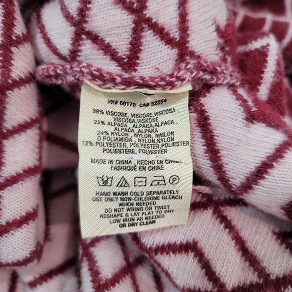 Anthropologie MOTH Maroon Ivory 3/4 Sleeve Alpaca Viscose Retro Geo Sweater Sz S - Picture 8 of 12